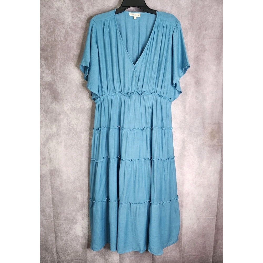 Umgee Blue Tiered Midi Dress